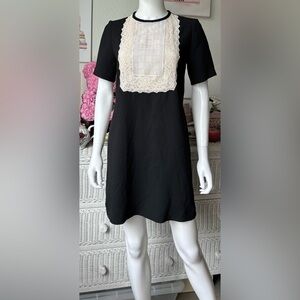 Sandro Lace Bibbed Modest Conservative dress in Black & Cream colors Size Small